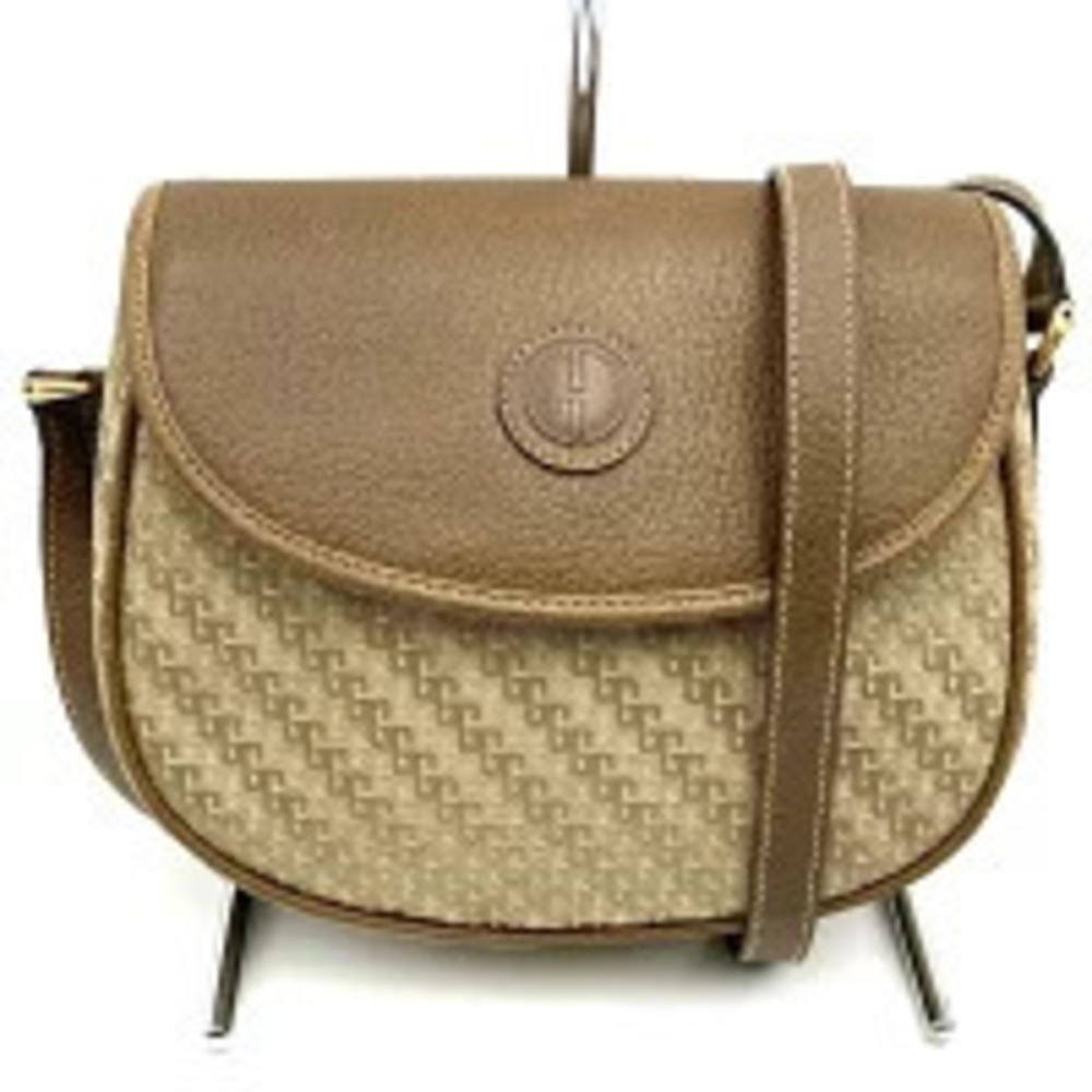 Gucci Shoulder Bag Canvas Leather Brown